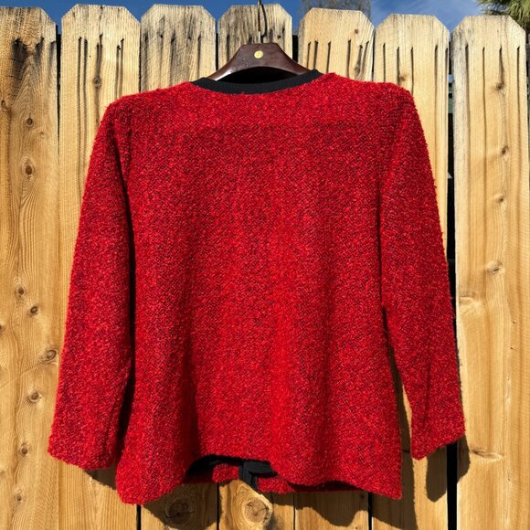 Vintage 90s Cathy Daniels Red Black Attached Cardigan Sweater | Size Large - Picture 9 of 13